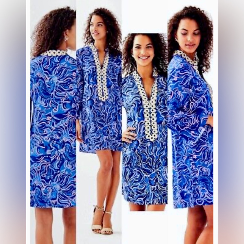 Lilly Pulitzer Blue Multi Paisley V-Neck Shift Dress